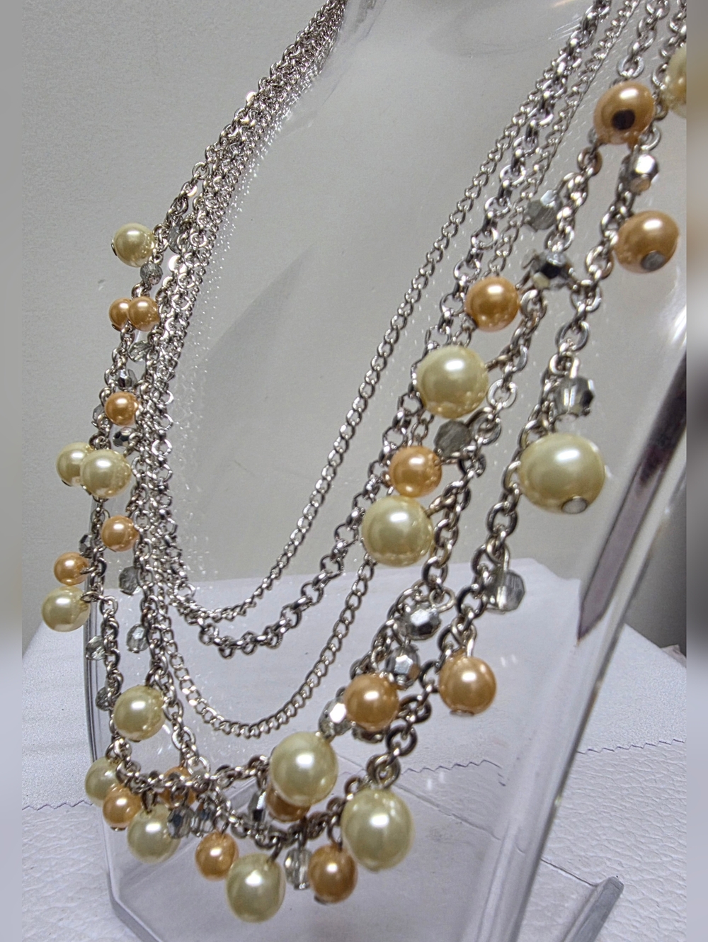 Faux Pearl and Bead Silver-tone Multi-Strand Chain Necklace